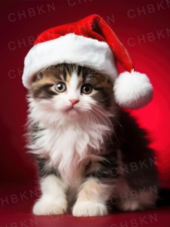 Fluffy Kitten in Santa Hat – Holiday Magic