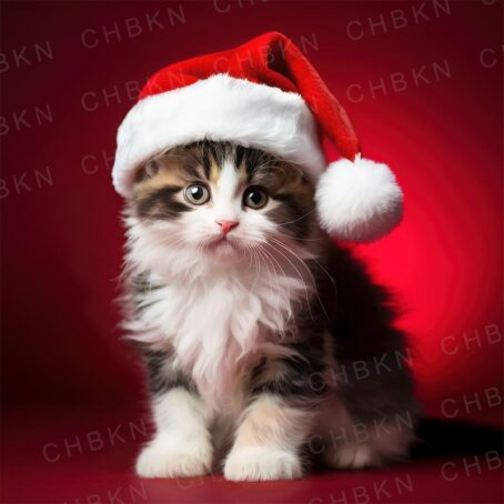 Fluffy kitten in Santa hat