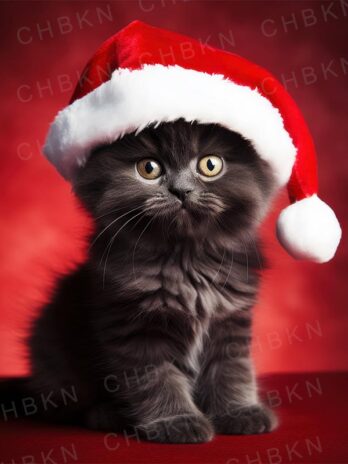 Grey Kitten in Santa Hat – Christmas Spirit