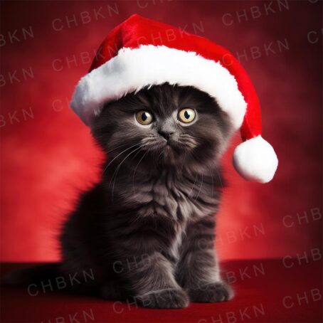 Black kitten in Santa hat