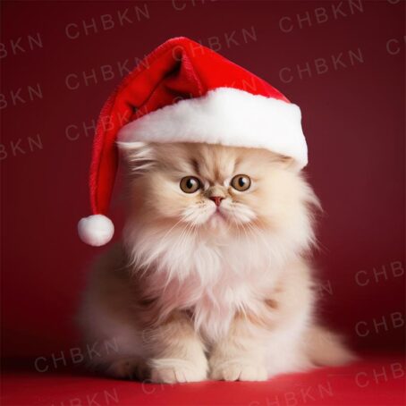 Persian kitten in Santa hat