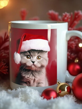 Grey Kitten in Santa Hat – Christmas Joy
