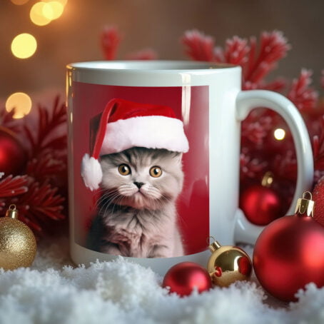 Grey Kitten in Santa Hat – Christmas Joy - Image 2