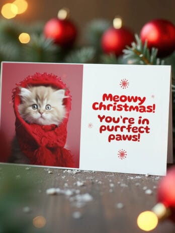 Fluffy Kitten in Red Hood – Winter Cuteness