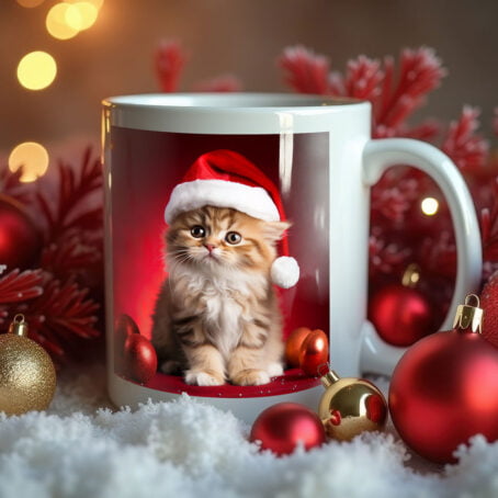 Kitten in Santa Hat with Christmas Ornaments - Image 2