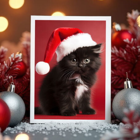 Playful Black Kitten in Santa Hat - Image 2