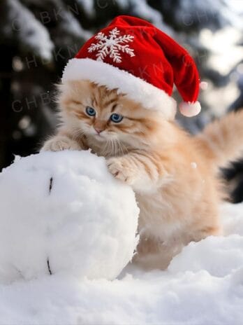 Kitten’s Snowball Building Fun