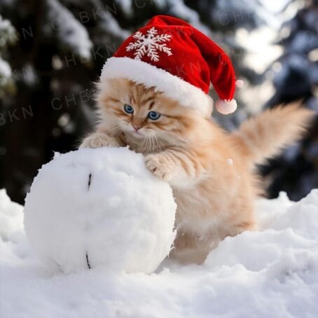 Kitten’s Snowball Building Fun