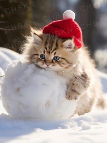 Tired Santa Kitten’s Snowball Break