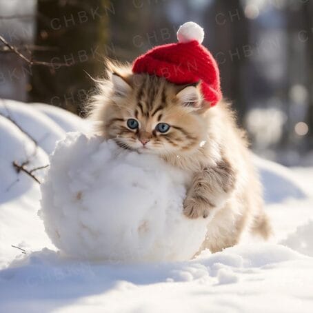 Tired Santa Kitten’s Snowball Break