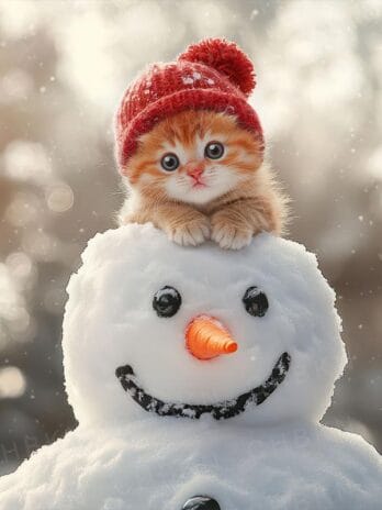 Cozy Kitten on Snowman